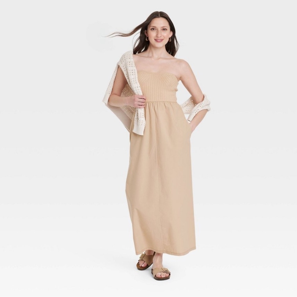 Women's Strapless Midi Sweater Dress - Universal Thread Tan M